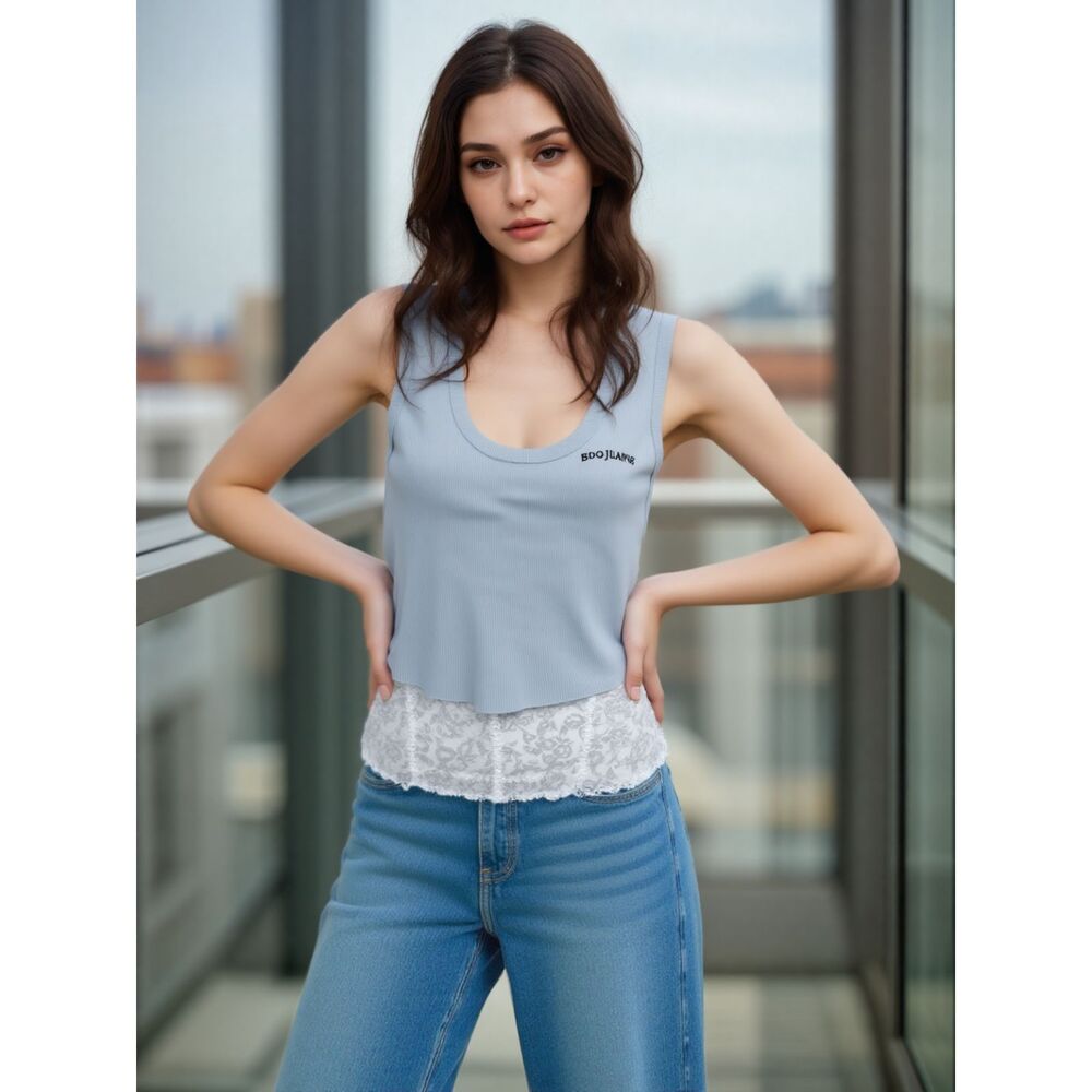 BDG Urban Outfitters Juniors Relaxed Scoop Neck Tank Top Sz.Large Blue D26